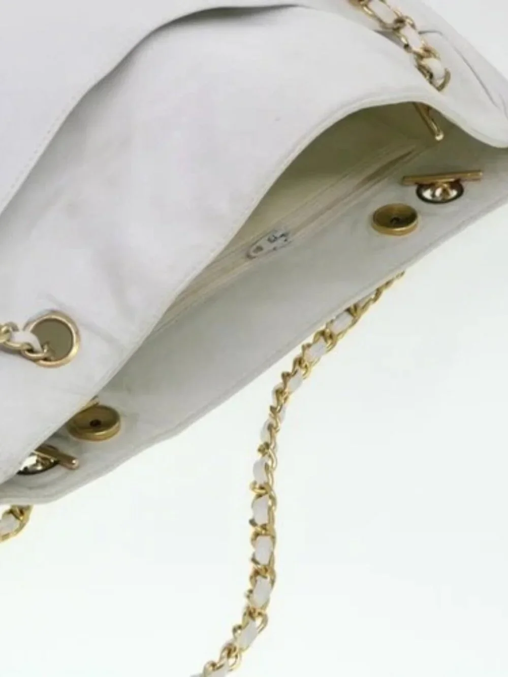 CHANEL Chain Shoulder Bag Lamb Skin White CC Auth yk6254